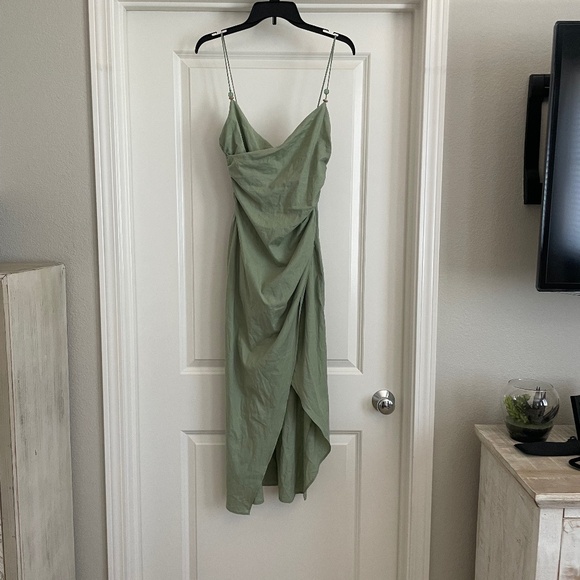Zara Ruched Linen Blend Midi Dress Small Seafoam Green - Picture 3 of 5